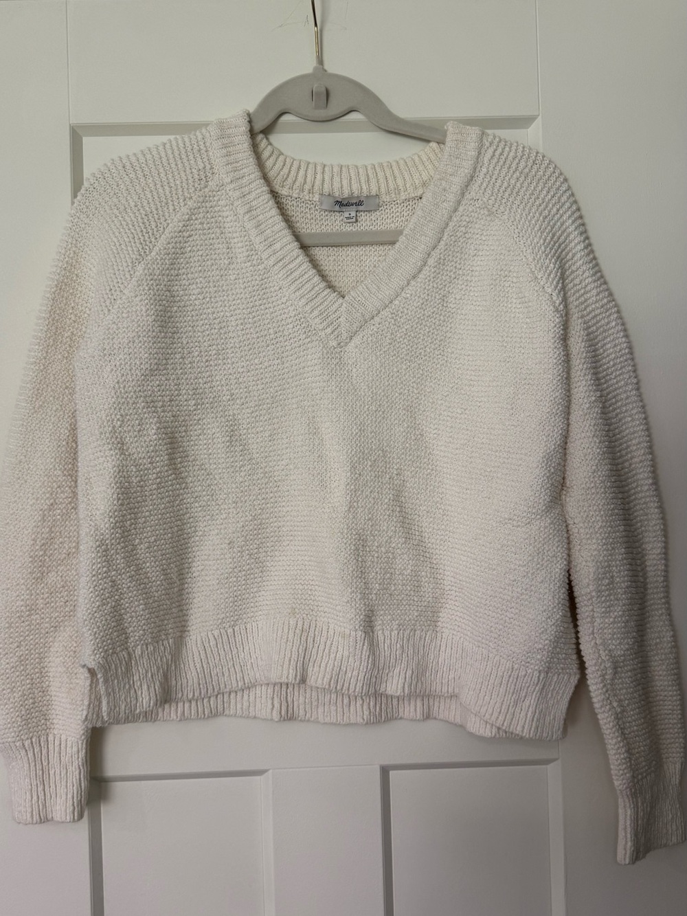 Madewell Ivory V‑Neck Textured Sweater